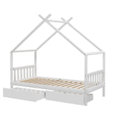 Artiss Bed Frame Wooden Base Kids Single Timber House  with 2 Storage Drawers Beds White